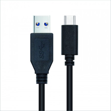 39332-Nanocable 3.1 Gen2 10Gbps 3A, tipo USB-C/M-A/M, negro, 0.5 m