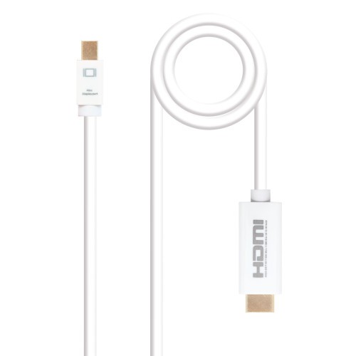 39445-Nanocable Cable conversor Mini DP a HDMI, Mini DP/M - HDMI/M, Blanco, 2.0 M