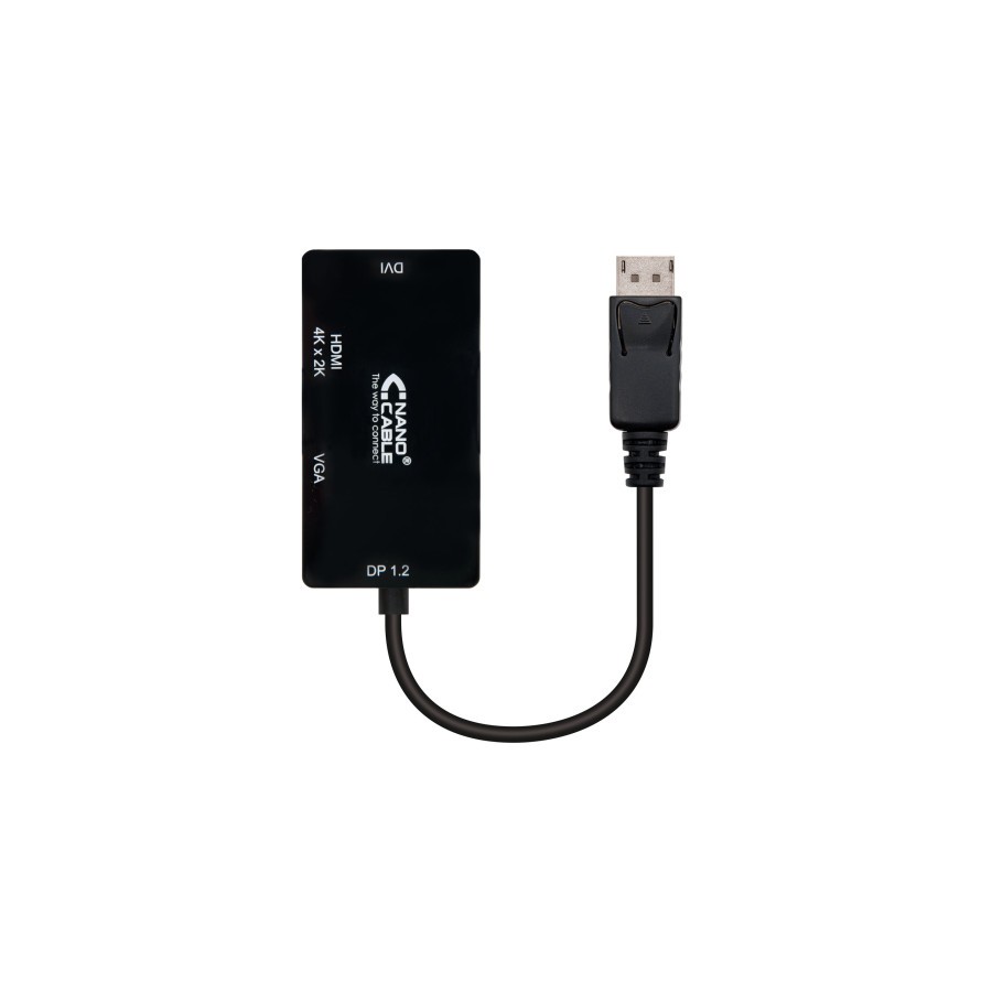 39511-Nanocable Conversor Displayport a VGA / HDMI, 3 en 1, DP 1.2/M-VGA/H-HDMI/H 4K, Negro, 15 cm