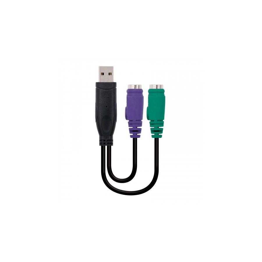 39779-Nanocable CONVERSOR PS/2(TECLADO+RATON) A USB, TIPO 2xPS/2/H-A/M, 15 CM