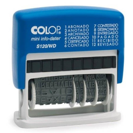 4100-SELLO DE ENTINAJE S 120/WD FORMULA/FECHA 4MM ESPANOL AZUL/BICOLOR COLOP 104961