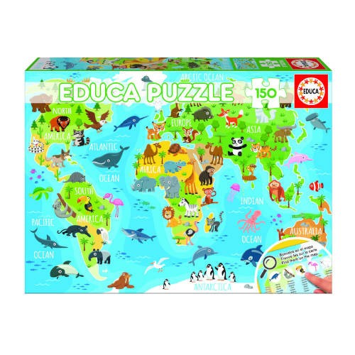 4190-PUZZLE 150 MAPAMUNDI ANIMALES DE 6-8 ANOS EDUCA BORRAS 18115