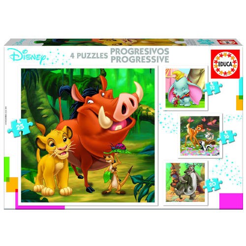 4191-PUZZLE PROGRESIVOS DISNEY ANIMALS DUMBO+BAMBI+LION KING+JUNGLE BOOK DE 3-5 ANOS EDUCA BORRAS 18104