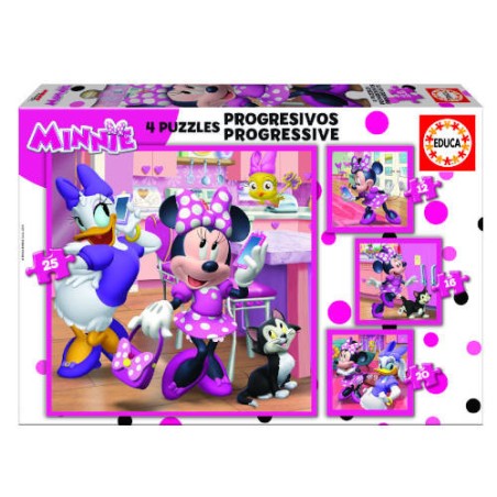 4194-PUZZLE PROGRESIVOS MINNIE HAPPY HELPERS 12-16-20-25 DE 3-5 ANOS EDUCA BORRAS 17630