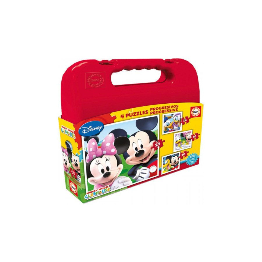4197-MALETA PUZZLES PROGRESIVOS MICKEY MOUSE 12-16-20-25 DE 3-6 ANOS EDUCA BORRAS 16505
