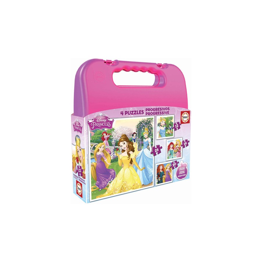 4198-MALETA PUZZLES PROGRESIVOS PRINCESAS DISNEY 12-16-20-25 DE 3-6 ANOS EDUCA BORRAS 16508