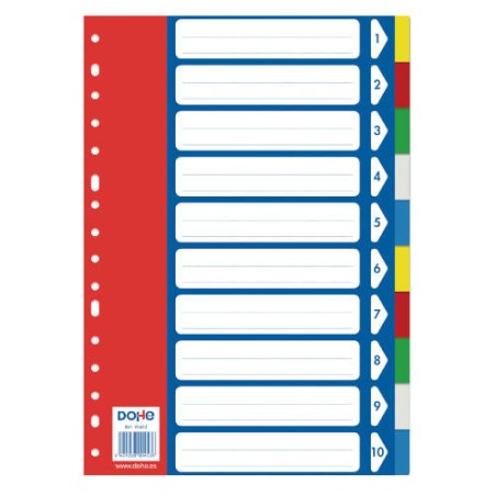 4253-SEPARADORES POLIPROPILENO 10 POSICIONES 5 COLORES FOLIO 227X315 DOHE 90453