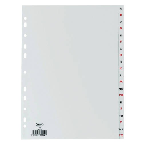 4517-INDICES ALFABETICOS PLASTICO A4 A-Z 20 POSICIONES COLOR GRIS ELBA 100204725