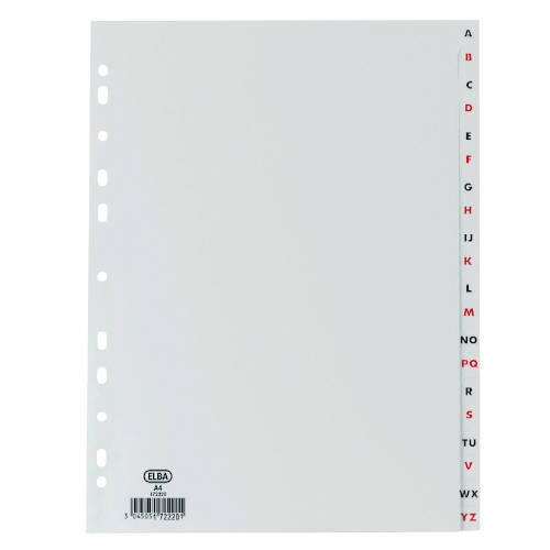 4518-INDICES ALFABETICOS PLASTICO FOLIO A-Z 20 POSICIONES COLOR GRIS ELBA 100210404