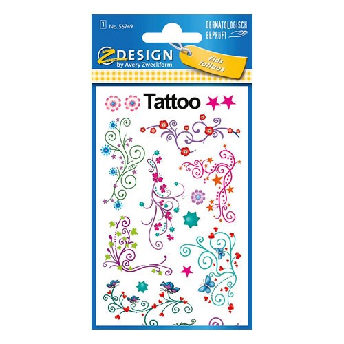 4838-SOBRE CON 1 HOJA 76X120MM Y 9 PEGATINAS TATOO MODA AVERY 56749