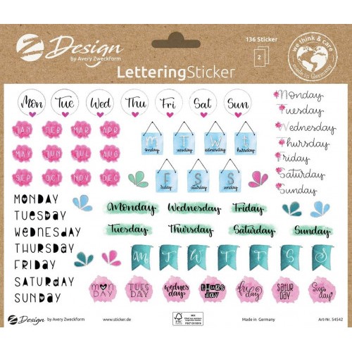 4843-SOBRE CON 2 HOJAS 76X120MM Y 132 PEGATINAS DIAS DE LA SEMANA AVERY 54542