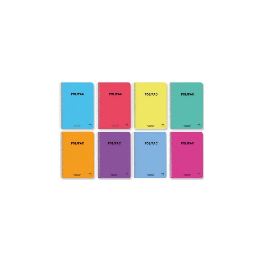 4849-CUADERNO SERIE POLIPAC TAPA POLIPROPILENO FOLIO (215X310MM.) 80 HOJAS CUADRICULA 4X4 8 COLORES SURTIDOS PACSA 16952