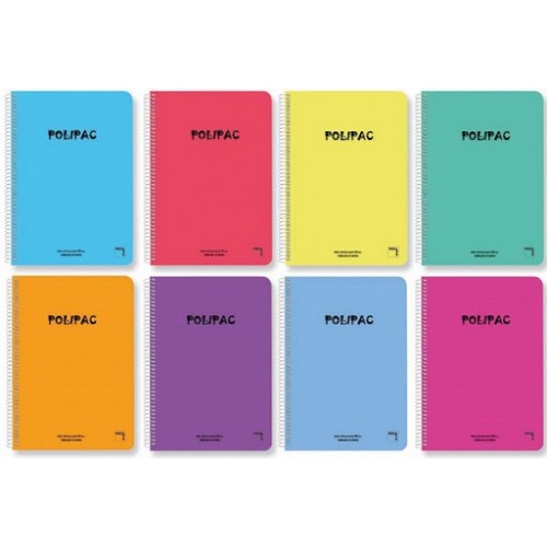 4850-CUADERNO SERIE POLIPAC TAPA POLIPROPILENO 4o (155X215MM.) 80 HOJAS CUADRICULA 4X4 8 COLORES SURTIDOS PACSA 16962