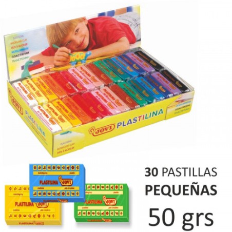 5037-CAJA EXPOSITORA 30 PASTILLAS PLASTILINA 50 G COLORES SURTIDOS (2 UDS X 15 COLORES) JOVI 70S