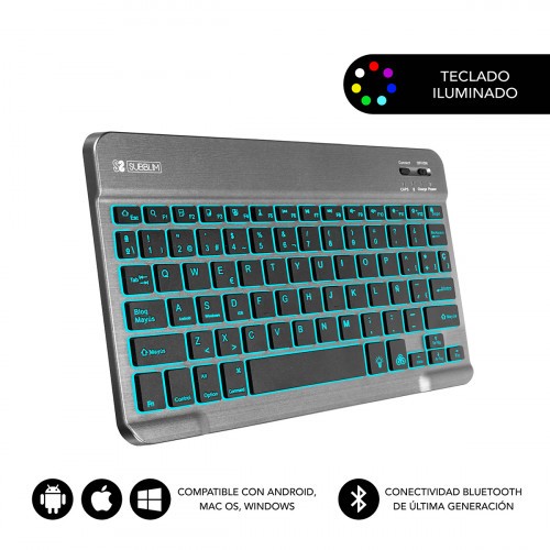 5058-SUBBLIM Teclado Retroiluminado Bluetooth Smart Backlit BT Keyboard Grey