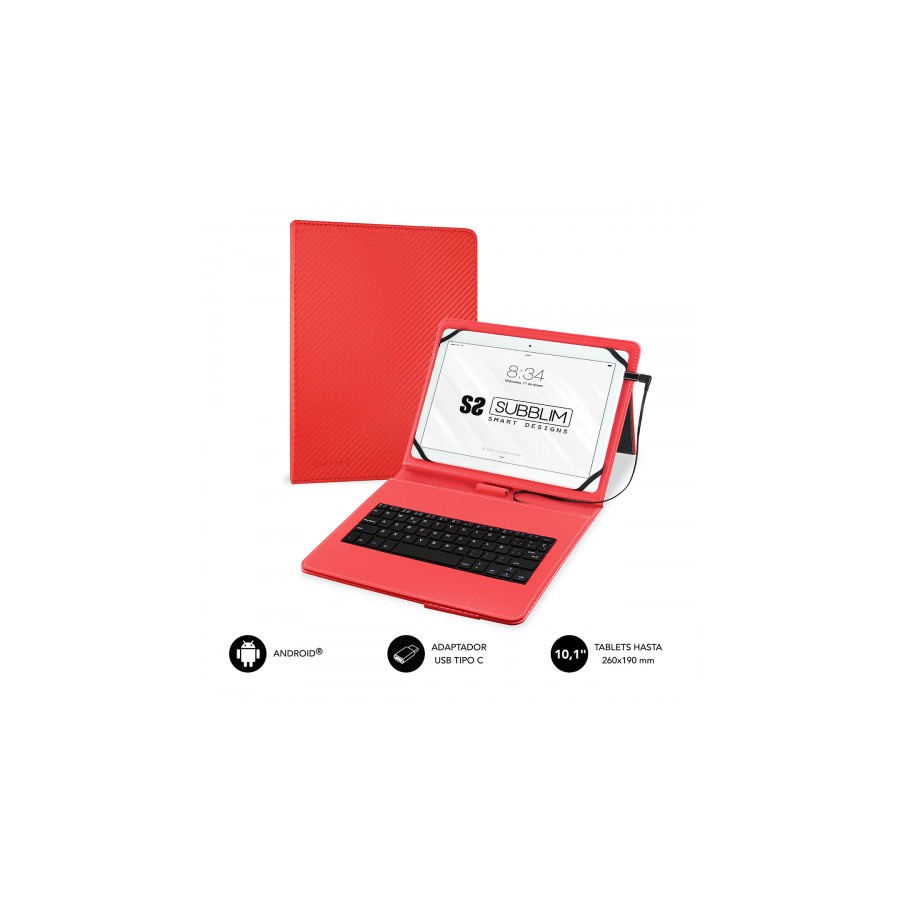 5086-SUBBLIM Funda con Teclado Micro USB - USB C KEYTAB PRO USB 10,1" Red
