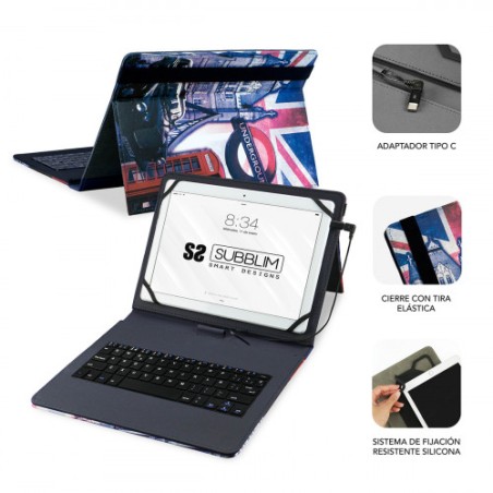 5089-SUBBLIM Funda con Teclado Micro USB - USB C KEYTAB USB 10,1" England