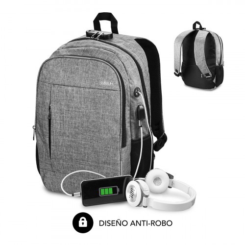 5098-SUBBLIM Mochila para Portatil Urban Lock Backpack 16" Grey