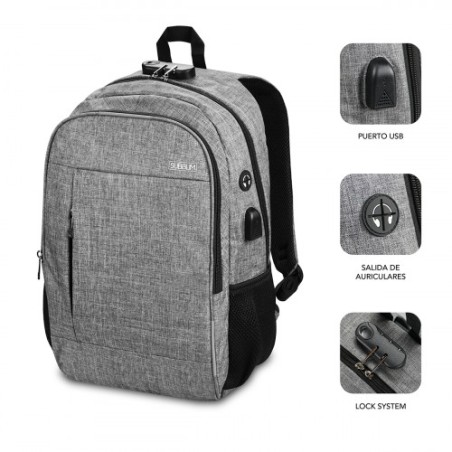 5099-SUBBLIM Mochila para Portatil Urban Lock Backpack 16" Grey