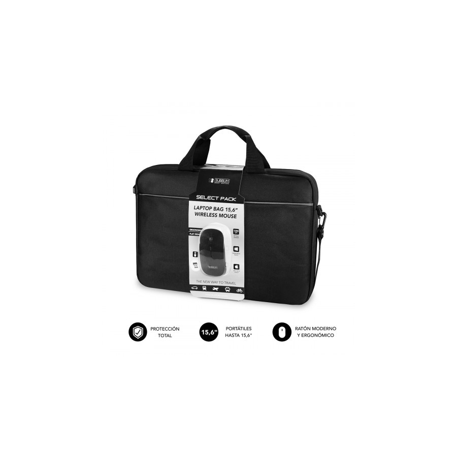 5102-SUBBLIM Maletin con Raton Select Pack Wireless Mouse USB + Laptop bag 15,6"