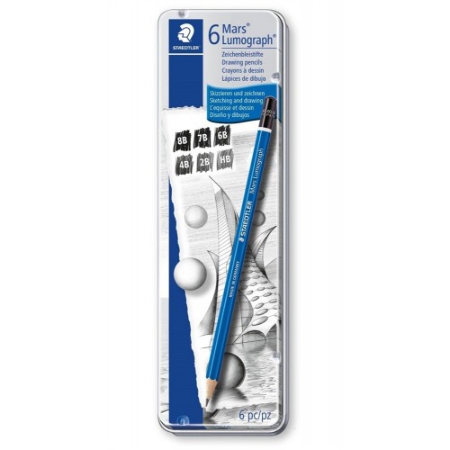 5194-ESTUCHE DE METAL CON 6 LAPICES, GRADUACIONES 8B,  7B,  6B,  4B,  2B,  HB STAEDTLER 100 G6