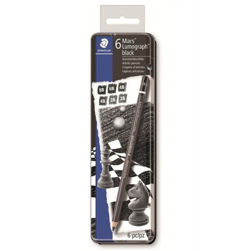 5201-ESTUCHE DE METAL CON 6 LAPICES, GRADUACIONES 8B, 7B, 6B, 4B, 2B Y HB STAEDTLER 100B G6