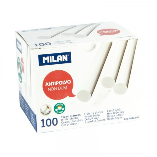 5344-CAJA 100 TIZAS DE CARBONATO DE CALCIO BLANCAS REDONDAS -ANTIPOLVO MILAN 2442100