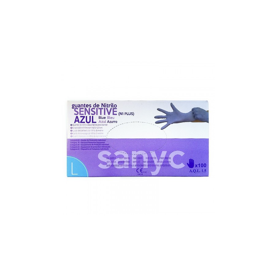 5458-PAQUETE DE 100 GUANTES NITRILO SENSITIVE S/P  T-G P-100 EXAMEN SANICEN GU105