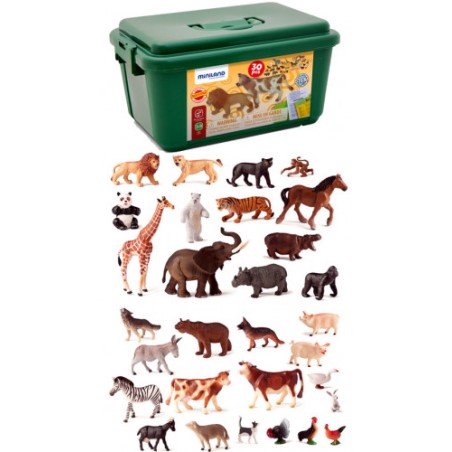 5513-JUEGO ANIMALES GRANJA Y SELVA 30 FIGURAS MINILAND 25140