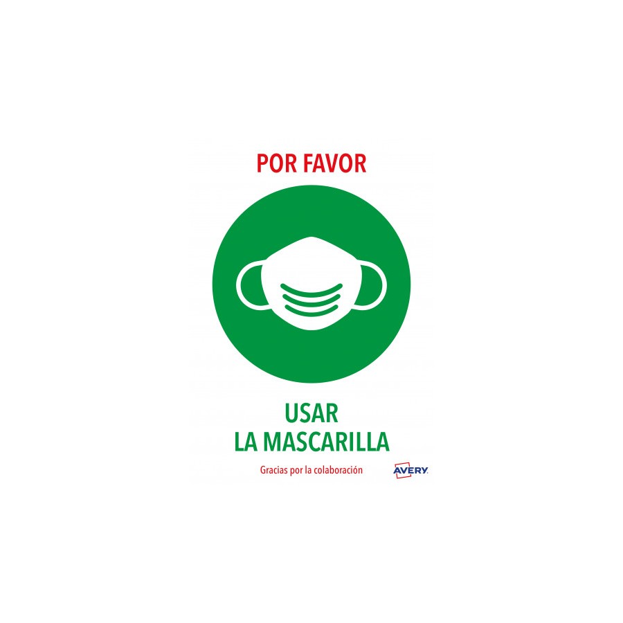 5619-SENALES ADHESIVOS PREIMPRESO  "USAR MASCARILLAS " SOBRE DE 2 HOJAS EN A4 AVERY AV_KITCOVID2_ES