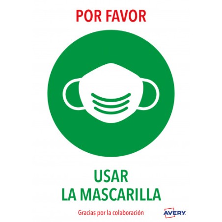 5619-SENALES ADHESIVOS PREIMPRESO  "USAR MASCARILLAS " SOBRE DE 2 HOJAS EN A4 AVERY AV_KITCOVID2_ES