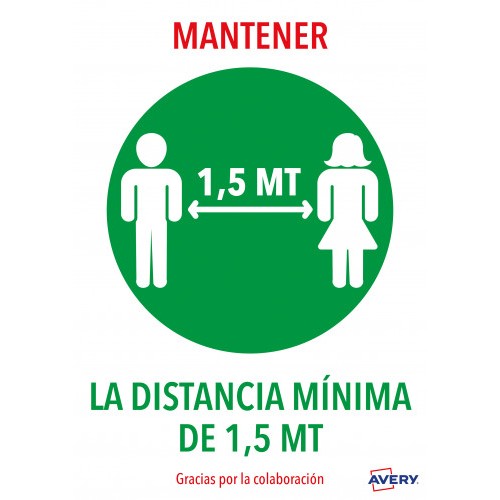 5623-SENALES ADHESIVOS PREIMPRESO  "MANTENER DISNTACIA MINIMA DE 1,5 MT" SOBRE DE 2 HOJAS EN A4 AVERY AV_KITCOVID4_ES