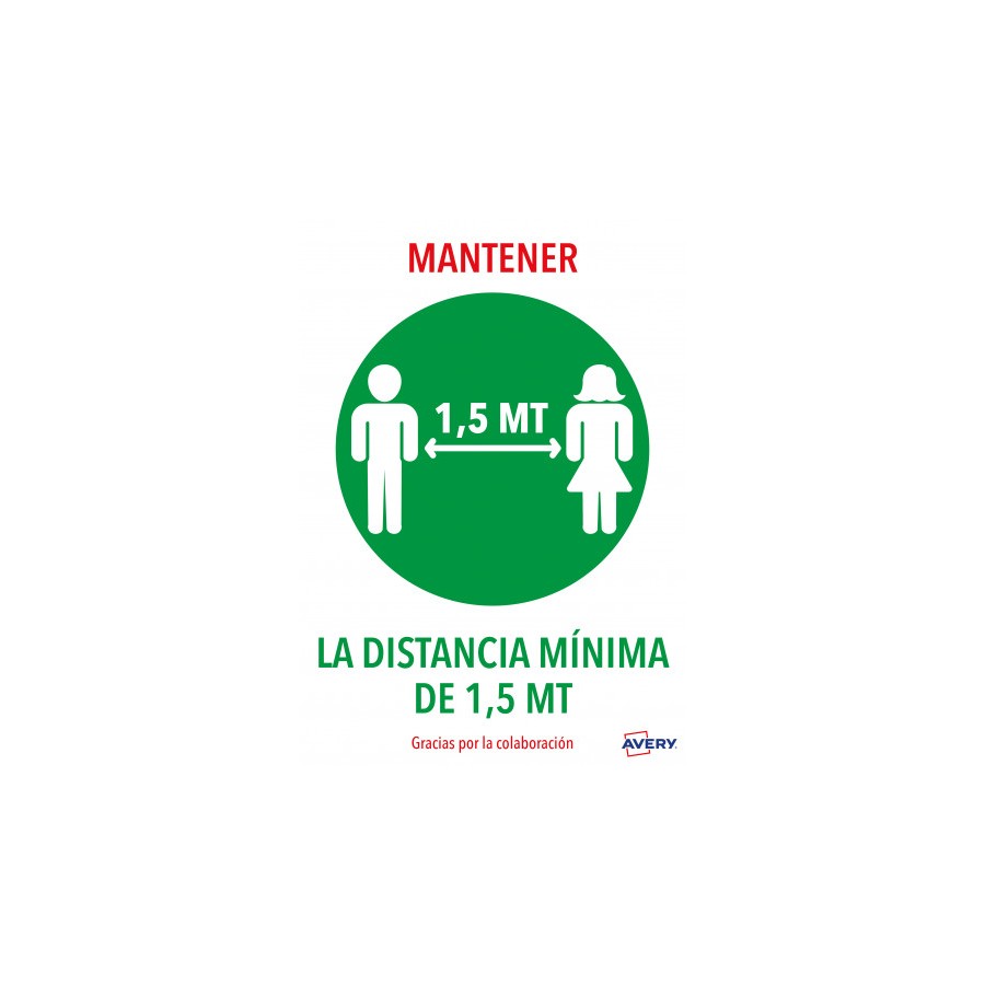 5623-SENALES ADHESIVOS PREIMPRESO  "MANTENER DISNTACIA MINIMA DE 1,5 MT" SOBRE DE 2 HOJAS EN A4 AVERY AV_KITCOVID4_ES