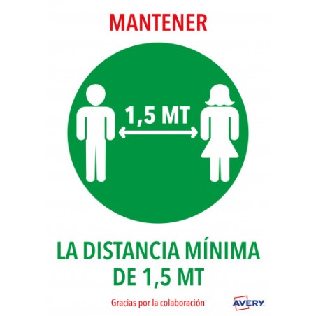 5623-SENALES ADHESIVOS PREIMPRESO  "MANTENER DISNTACIA MINIMA DE 1,5 MT" SOBRE DE 2 HOJAS EN A4 AVERY AV_KITCOVID4_ES