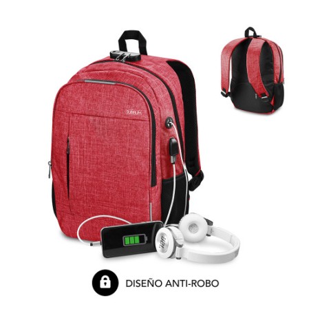 5776-SUBBLIM Mochila para Portatil Urban Lock Backpack 16" Red