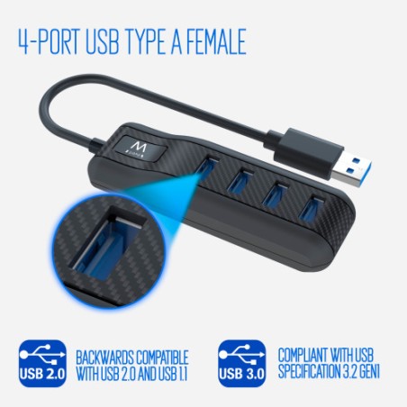 6723-Ewent EW1138 hub de interfaz USB 3.2 Gen 1 (3.1 Gen 1) Type-A 5000 Mbit/s Negro