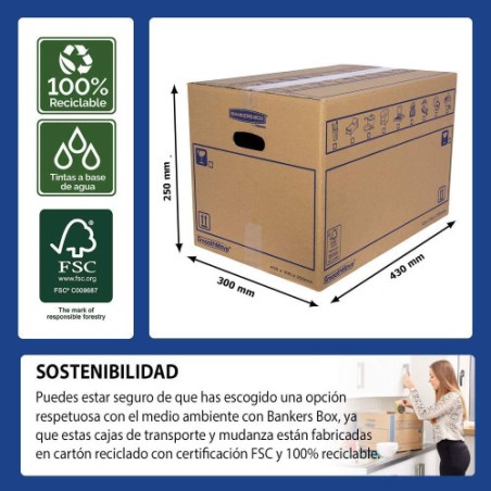 6826-CAJA DE MUDANZA MONTAJE MANUAL M 430X300X250. CARTON SIMPLE BANKERS BOX 6208301