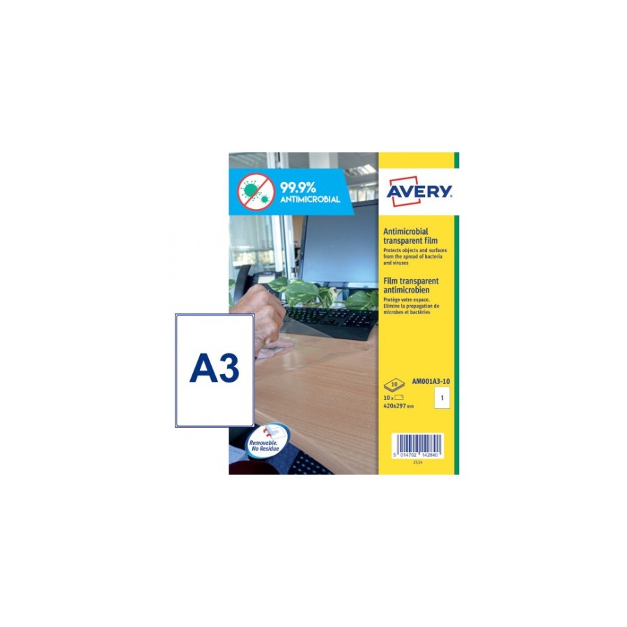 6846-Avery AM001A3 etiqueta autoadhesiva Rectangulo Desmontable Transparente 10 pieza(s)