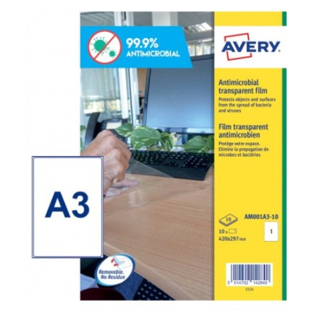 6846-Avery AM001A3 etiqueta autoadhesiva Rectangulo Desmontable Transparente 10 pieza(s)