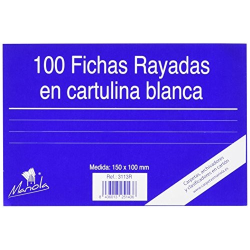 6940-100 FICHAS DE CARTULINA RAYADA  (150X100 MM) N.o 3 MARIOLA 3113R