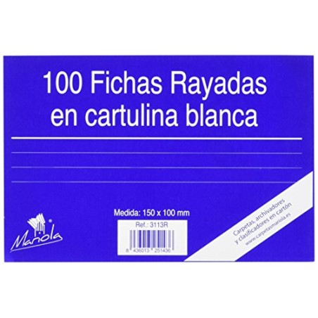 6940-100 FICHAS DE CARTULINA RAYADA  (150X100 MM) N.o 3 MARIOLA 3113R