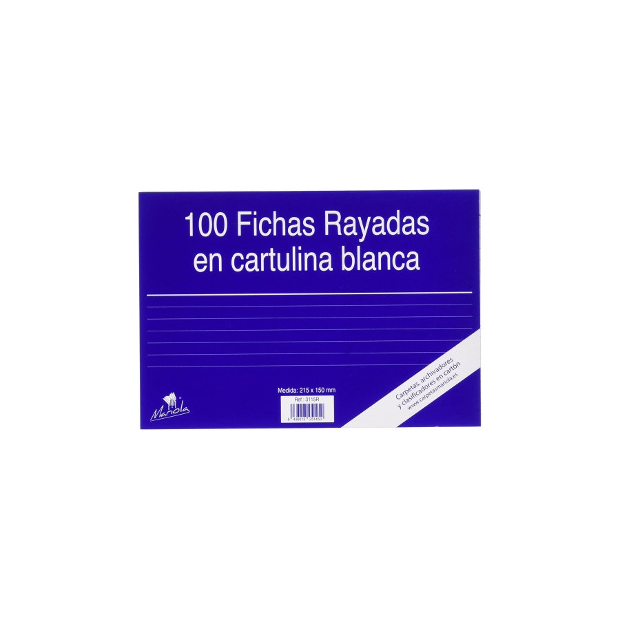 6942-100 FICHAS DE CARTULINA RAYADA (215X160 MM) No. 5 MARIOLA 3115R