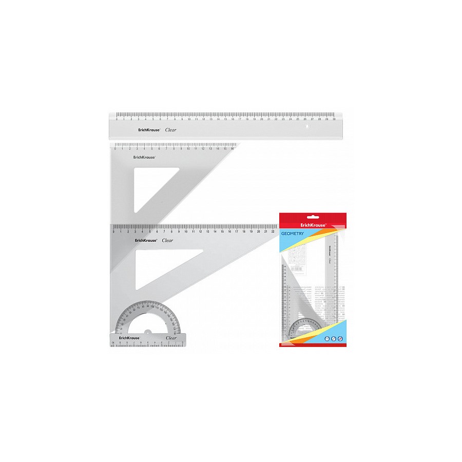 7021-SET DE GEOMETRIA GRANDE (REGLA 30 CM, ESCUADRA 16 CM/45o, ESCUADRA 22 CM/60o, TRANSPORTADOR 180o/10CM) ERICH KRAUSE
