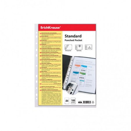 7034-SET DE 100 FUNDAS MULTITALADRAS FIZZY CLEAR, 30 MCM, A4, TRANSPARENTE ERICH KRAUSE 67330