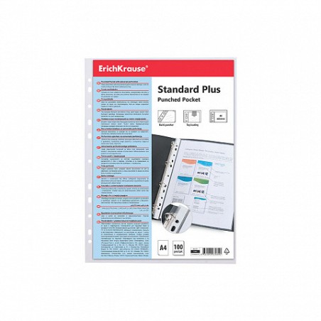 7036-SET DE 100 FUNDAS MULTITALADRAS FIZZY CLEAR, 40 MCM, A4, TRANSPARENTE ERICH KRAUSE 46701