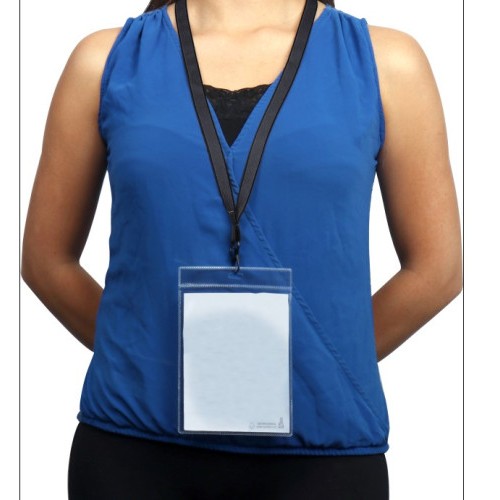 7118-PACK 10 FUNDAS PVC 122X180MM  2 COMPARTIMENTOS PORTADOCUMENTOS + CINTA COLGANTE LANYARD NEGRA TARIFOLD 335105