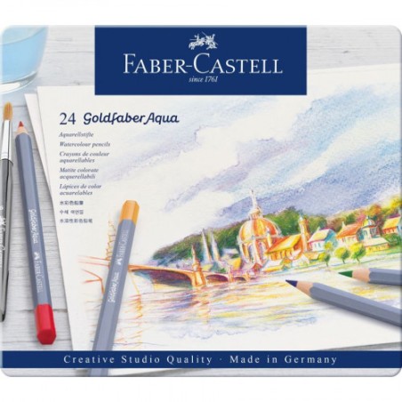 7538-ESTUCHE DE METAL CON 24 LAPICES DE COLORES ACUARELABLES GOLDFABER. FABER CASTELL 114624