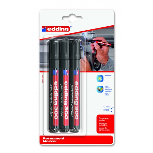 7586-BLISTER 3 MARCADORES EDDING 300. COLOR: NEGRO. EDDING E-300-3-01