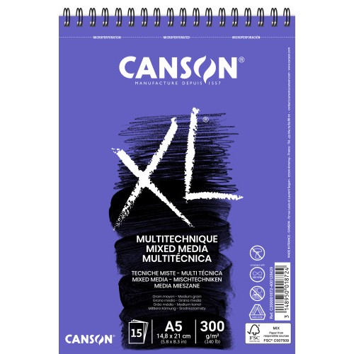 7740-Canson XL Mix Media Bloc de hojas de papel para bellas artes 15 hojas