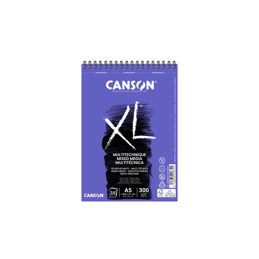 7740-Canson XL Mix Media Bloc de hojas de papel para bellas artes 15 hojas